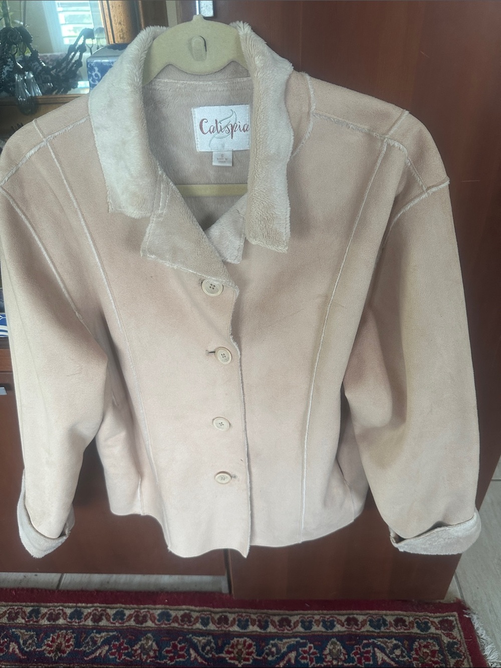 Women's Faux Suede Shearling Jacket in Beige